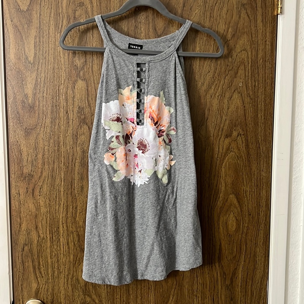 Gray Floral Tank Top